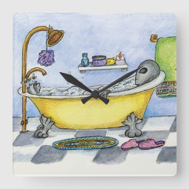 Alien i min Bathtub Wall Clock Fyrkantig Klocka (Framsida)