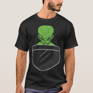 Alien i Pocket Ufo Space utomlands T Shirt