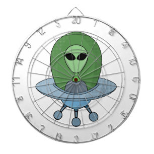 Alien i sitt lilla rymdskepp darttavla