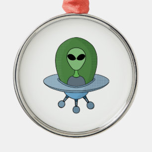 Alien i sitt lilla rymdskepp julgransprydnad metall