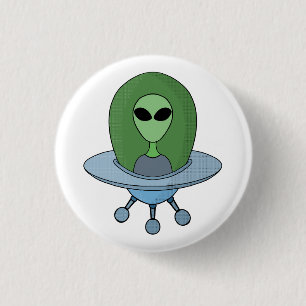 Alien i sitt lilla rymdskepp knapp