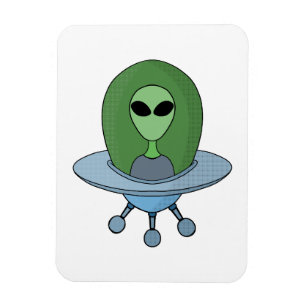 Alien i sitt lilla rymdskepp magnet