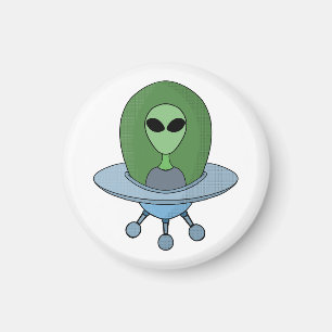Alien i sitt lilla rymdskepp magnet