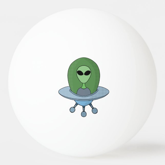 Alien i sitt lilla rymdskepp pingisboll (Framsidan)