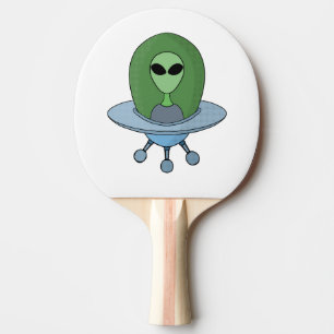 Alien i sitt lilla rymdskepp pingisracket