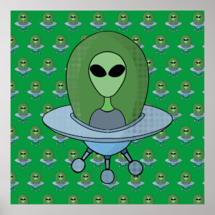 Alien i sitt lilla rymdskepp poster
