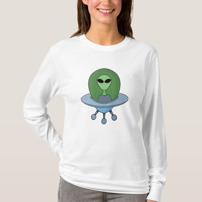 Alien i sitt lilla rymdskepp t shirt (Framsida)