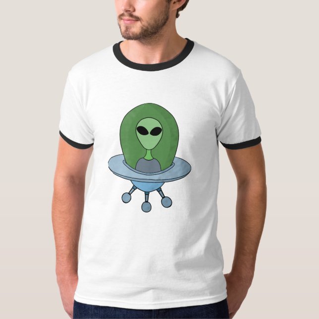 Alien i sitt lilla rymdskepp t shirt (Framsida)