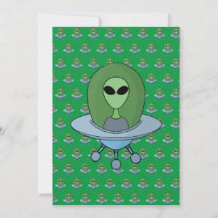 Alien i sitt lilla rymdskepp tack kort