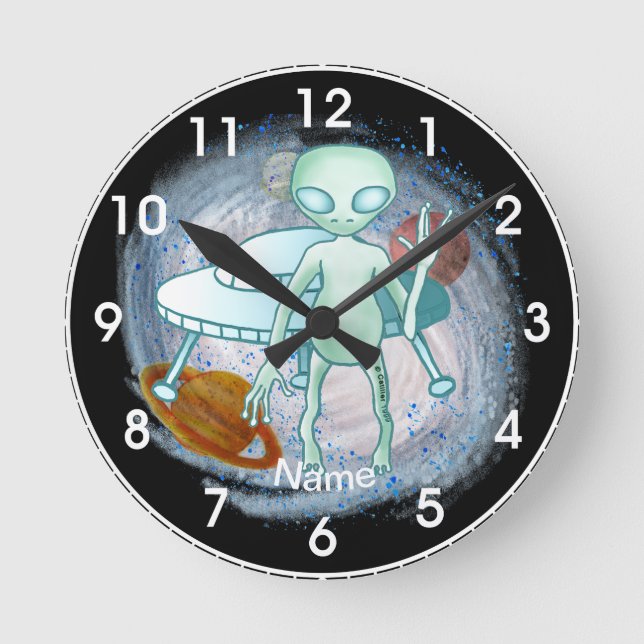 Alien Invader Clock Rund Klocka (Framsida)