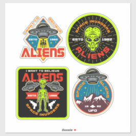 Alien Invaders Set med 4 paket extraterRestals Klistermärken