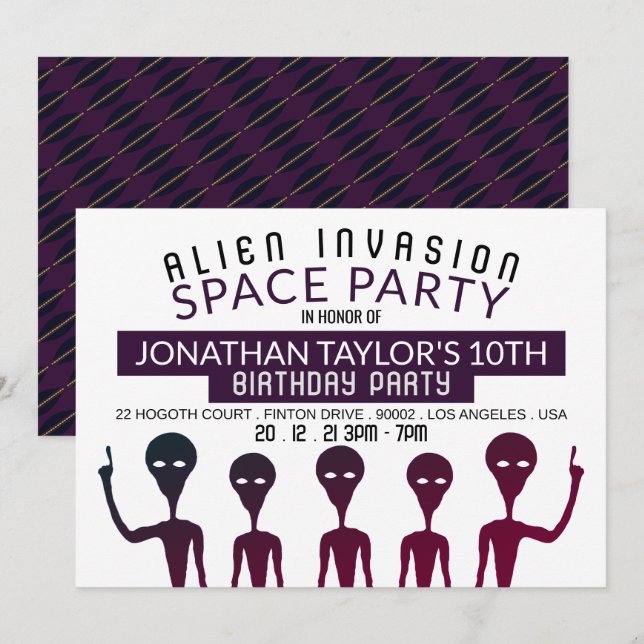 Alien Invasion Födelsedagsfest Inbjudningar (Fram/baksida)