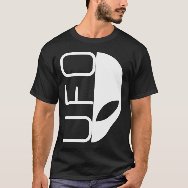 Alien Invasion Half Face UFO Typography Design T Shirt (Framsida)
