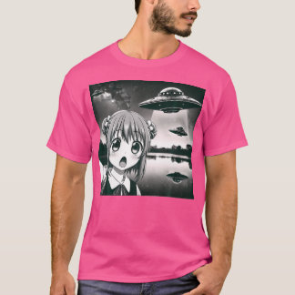 Alien Invasion Sci-Fi Humor Anime Girl Selfie with T Shirt
