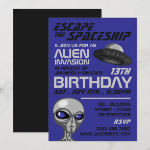 Alien Invasion Theme, Escape Room, Födelsedagsfest Inbjudningar