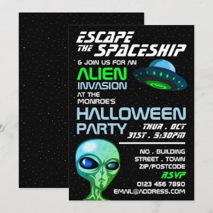 Alien Invasion Theme, Escape Room, Halloween fest Inbjudningar