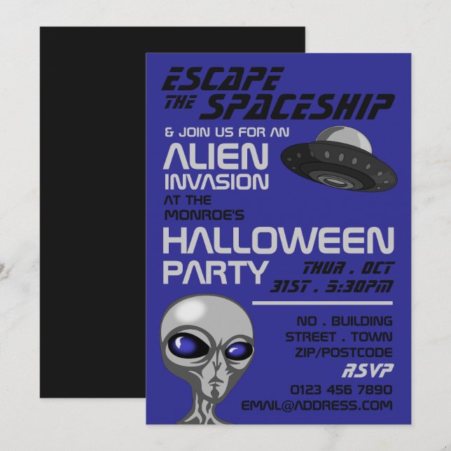 Alien Invasion Theme, Escape Room, Halloween fest Inbjudningar (Fram/baksida)