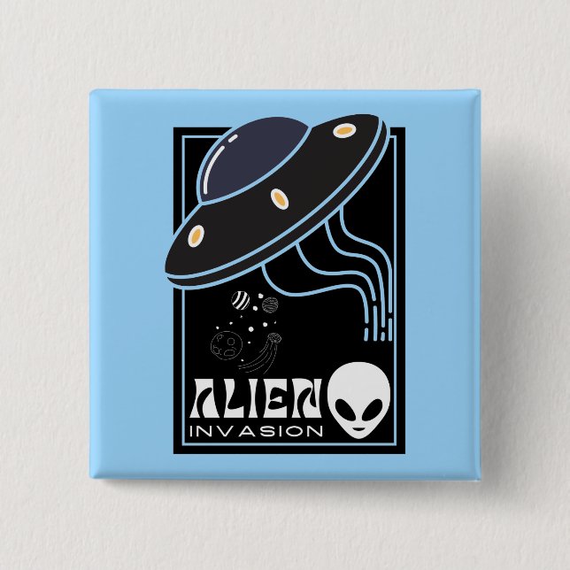 Alien Invasion UFO Space galaxy Knapp (Framsida)