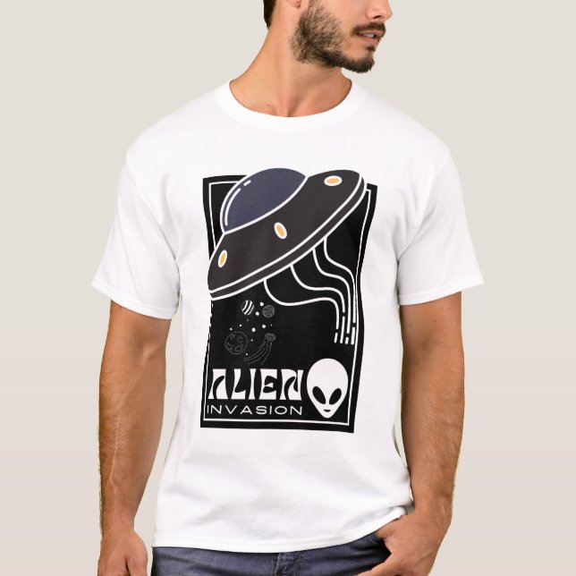 Alien Invasion UFO Space galaxy T Shirt (Framsida)
