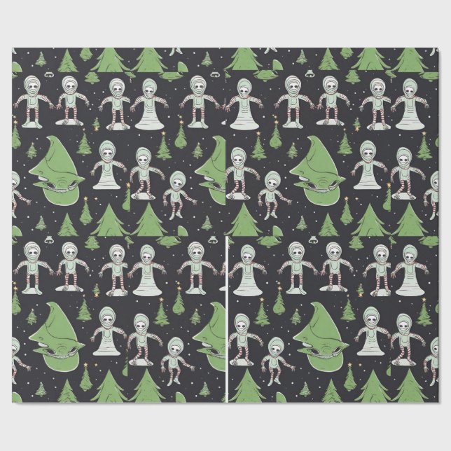 Alien Jul-helgdag rymdskepp pappert Presentpapper (Seam)