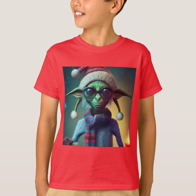 Alien jul Hippie Elf Gift. T Shirt (Framsida)