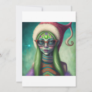 Alien jul Hippie Elf Gift. T-Shirt Julkort
