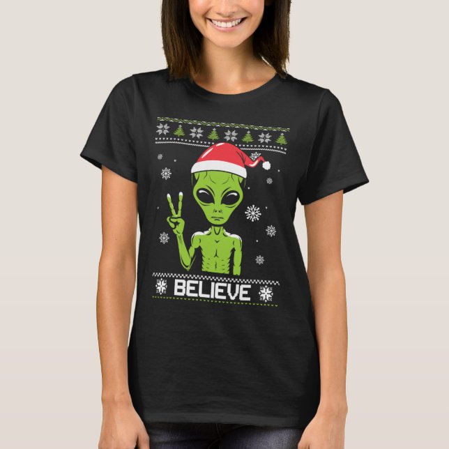 Alien jul Sweater tror på Julafton Alien S T Shirt (Framsida)