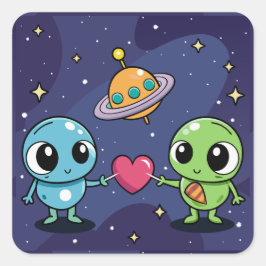 Alien Kärlek Buddies Fyrkantigt Klistermärke