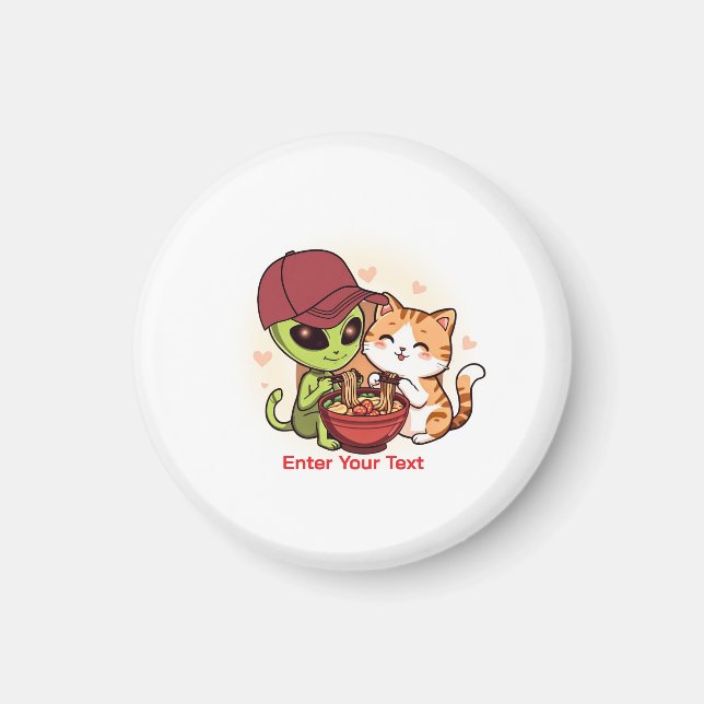 Alien & Katt delar Ramen Kawaii Konst Magnet (Framsidan)