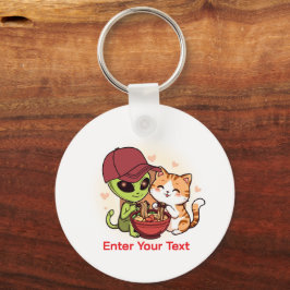 Alien & Katt delar Ramen Kawaii Konst Nyckelring