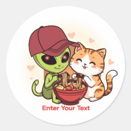Alien & Katt delar Ramen Kawaii Konst Runt Klistermärke