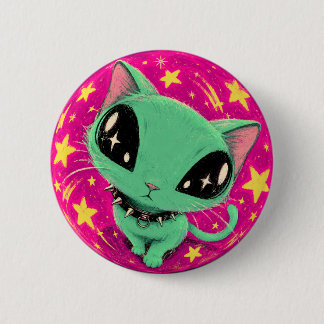 Alien Katt Fisheye Rymd Konst Knap Knapp