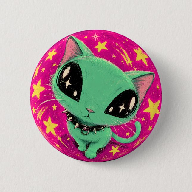 Alien Katt Fisheye Rymd Konst Knap Knapp (Framsida)