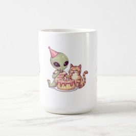 Alien katt födelsedagsfest tecknad film kaffemugg