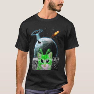 Alien Katt I Rymden Kittel Katter Älskare UFO Roli T Shirt