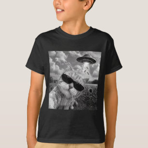 Alien Katt Selfie UFO Män Kvinnor Grafisk Roliga K T Shirt