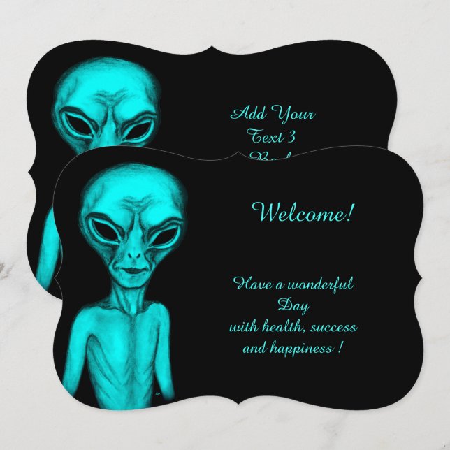 Alien, lägg till din textinbjudan inbjudningar (Fram/baksida)