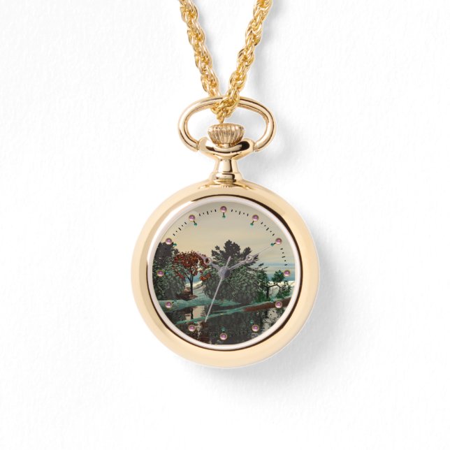 ALIEN LANDSCAPE,TRÄD,LAGOON HYPERION Sci Fi Armbandsur (Framsida)