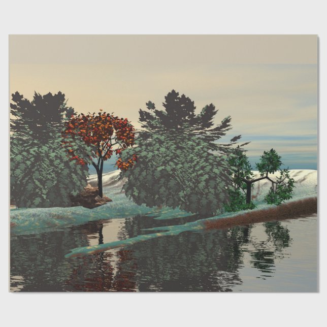 ALIEN LANDSCAPE,TRÄD,LAGOON HYPERION Sci Fi Presentpapper (Platt)