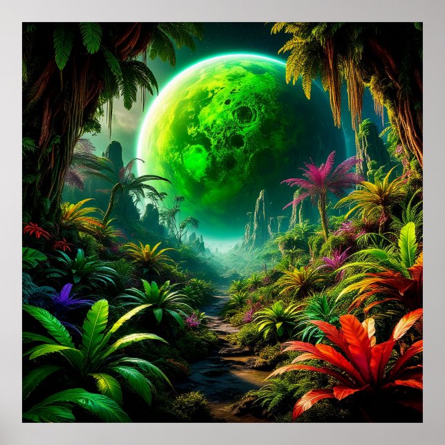 Alien Ligcape med lush Vegetation Poster (Framsidan)