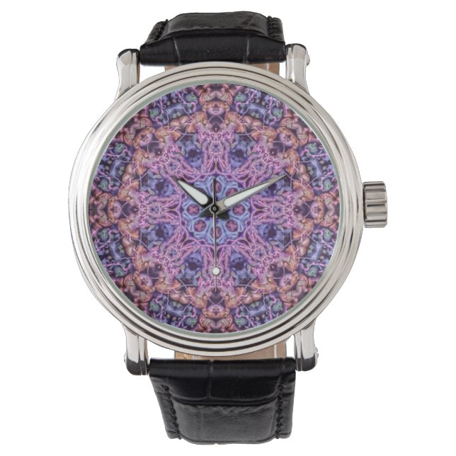 Alien Lila Psychedelic Kaleidoscopic Mandala Armbandsur (Framsida)