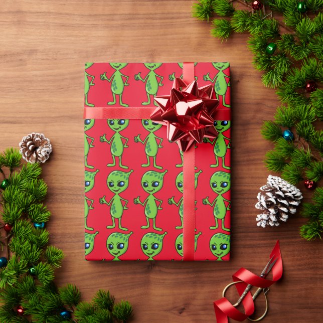 ALIEN LITTLE GRÖNT MAN CHRISTMAS Wrapping Papper Presentpapper (Julgåva)