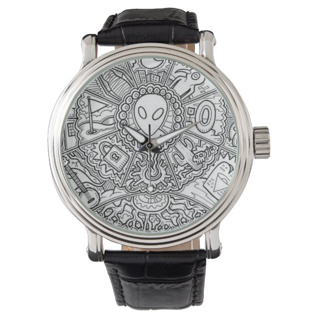Alien Mandala Black and White Armbandsur (Framsida)