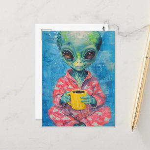 Alien med Kopp i kaffe Vykort