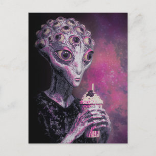 Alien med många Ögon och en milkshake Vykort