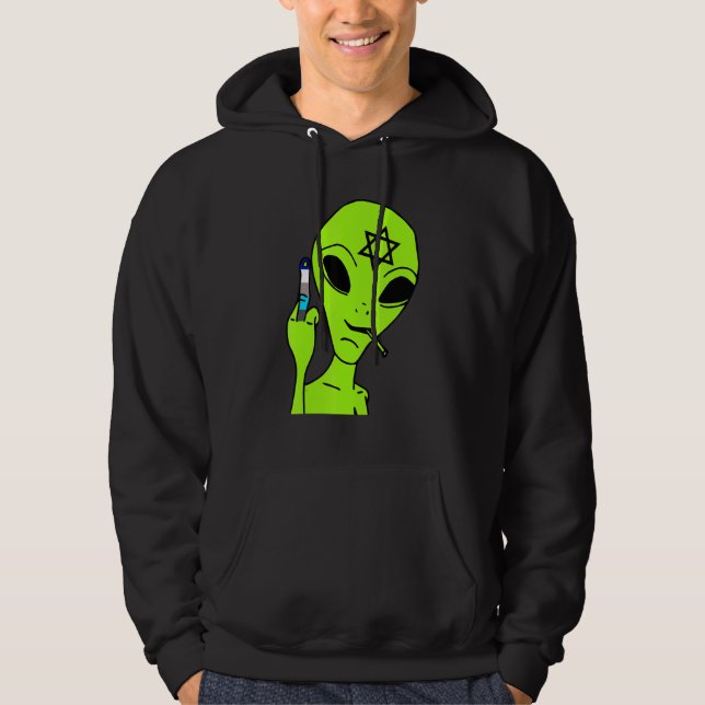 Alien Middle Finger Hanukkah  Chanukah Jewish Holi Hoodie (Framsida)
