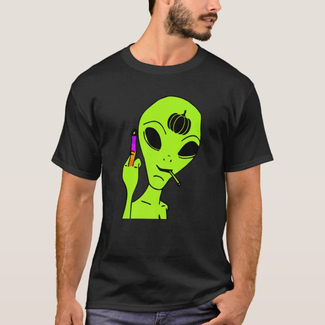 Alien Middle Finger Lazy Halloween Costume  Ufo Pu T Shirt (Framsida)