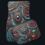 Alien Mönster avslöjar Cosmic Secrets Bilmatta<br><div class="desc">En matris av främmande motiv dyker upp i levande färg,  där svart,  röd och blå blandas.</div>