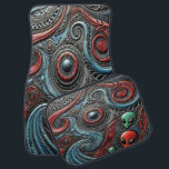 Alien Mönster avslöjar Cosmic Secrets Bilmatta<br><div class="desc">En matris av främmande motiv dyker upp i levande färg,  där svart,  röd och blå blandas.</div>
