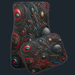 Alien Mönster avslöjar Cosmic Secrets Bilmatta<br><div class="desc">En matris av främmande motiv dyker upp i levande färg,  där svart,  röd och blå blandas.</div>